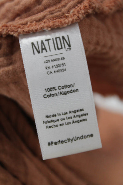 Nation LTD Womens Bohemian Tunic Blouse Brown V-Neck 3/4 Sleeve Cotton Size S