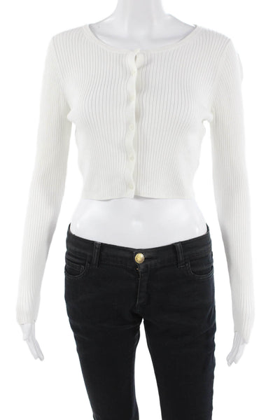 Uniqlo Womens Striped Cardigan Long Sleeve White Round Neck Size M