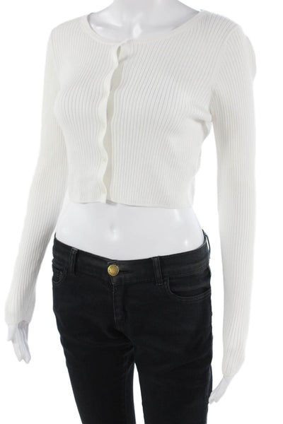 Uniqlo Womens Striped Cardigan Long Sleeve White Round Neck Size M