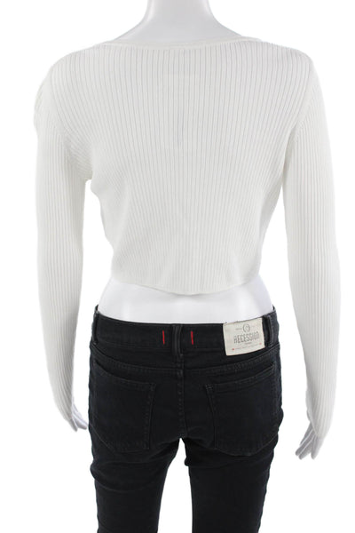 Uniqlo Womens Striped Cardigan Long Sleeve White Round Neck Size M