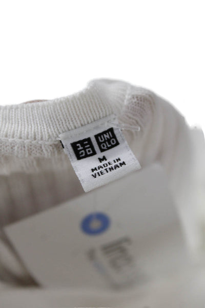 Uniqlo Womens Striped Cardigan Long Sleeve White Round Neck Size M