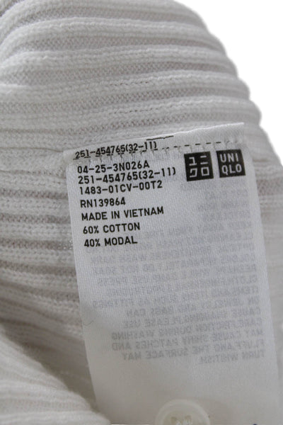 Uniqlo Womens Striped Cardigan Long Sleeve White Round Neck Size M