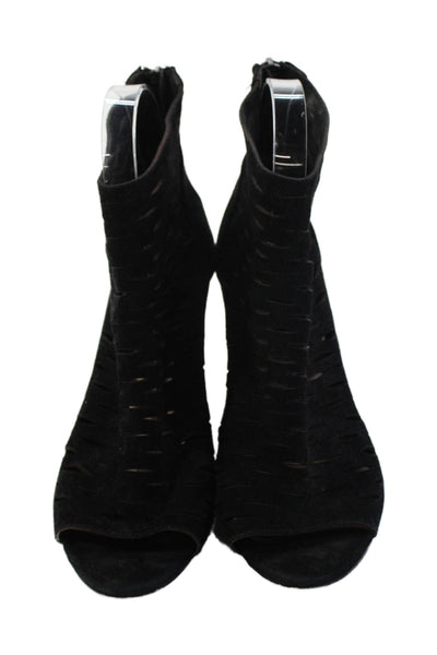 STEVEN BY STEVE MADDEN Womens Back Zip Laser Cut Peep Toe Booties Black 7.5