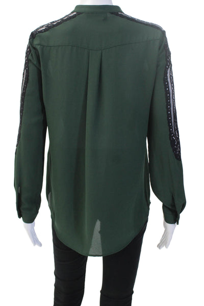 The Kooples Women Blouse Collared Button Long Sleeve Green Polyester Size XS