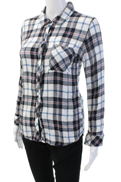 Rails Women Plaid Collared Button-Up Blouse Black Long Sleeve Size S