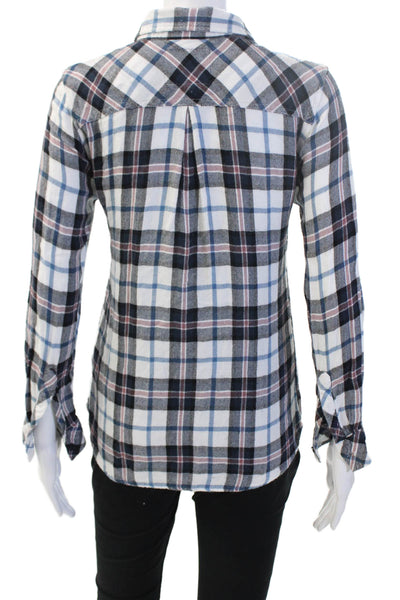 Rails Women Plaid Collared Button-Up Blouse Black Long Sleeve Size S