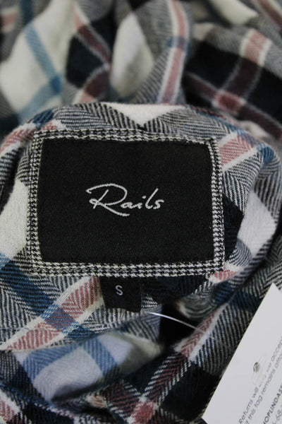 Rails Women Plaid Collared Button-Up Blouse Black Long Sleeve Size S