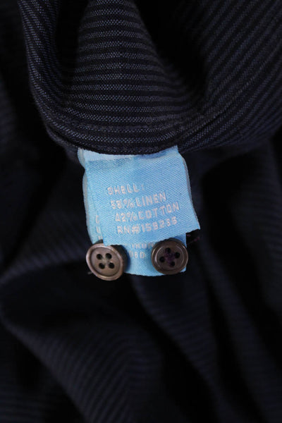 J. Mclaughlin Men Striped Dark Blue Point Button-Up Linen Cotton Size S