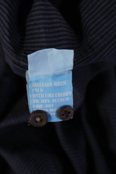 J. Mclaughlin Men Striped Dark Blue Point Button-Up Linen Cotton Size S
