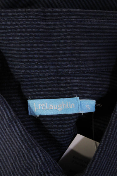 J. Mclaughlin Men Striped Dark Blue Point Button-Up Linen Cotton Size S