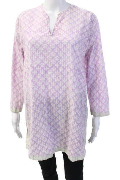 Roberta Roller Rabbit Women Purple Geometric Cotton Tunic Long Sleeve Size L