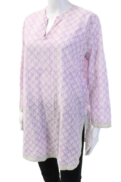 Roberta Roller Rabbit Women Purple Geometric Cotton Tunic Long Sleeve Size L