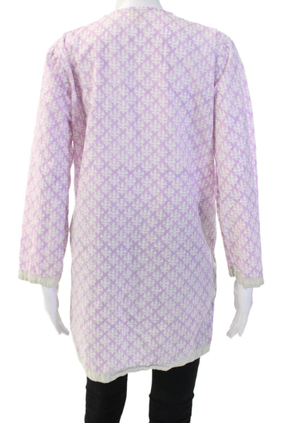 Roberta Roller Rabbit Women Purple Geometric Cotton Tunic Long Sleeve Size L