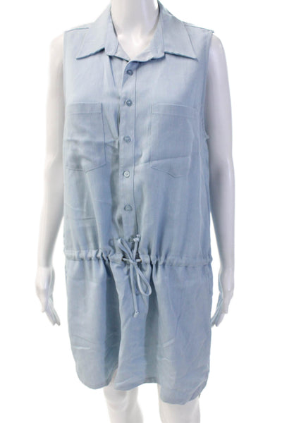 Drew Women Shirt Dress Light Blue Collared Sleeveless Button Knee Length Size L