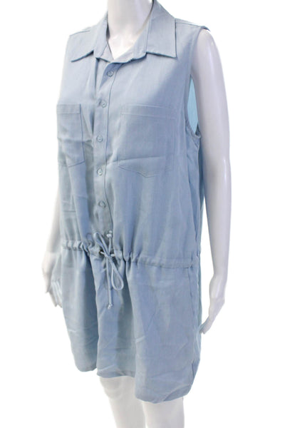 Drew Women Shirt Dress Light Blue Collared Sleeveless Button Knee Length Size L