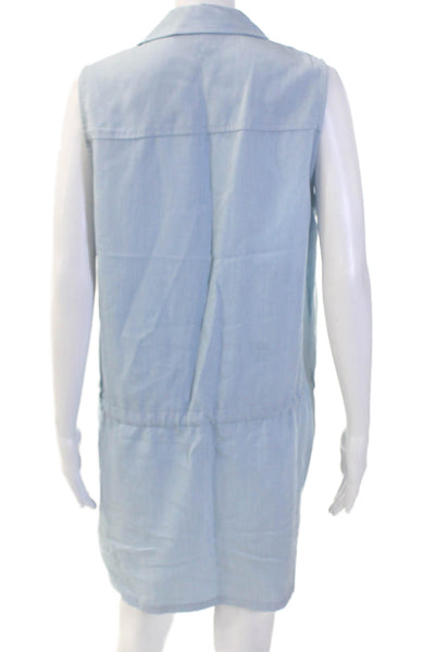 Drew Women Shirt Dress Light Blue Collared Sleeveless Button Knee Length Size L
