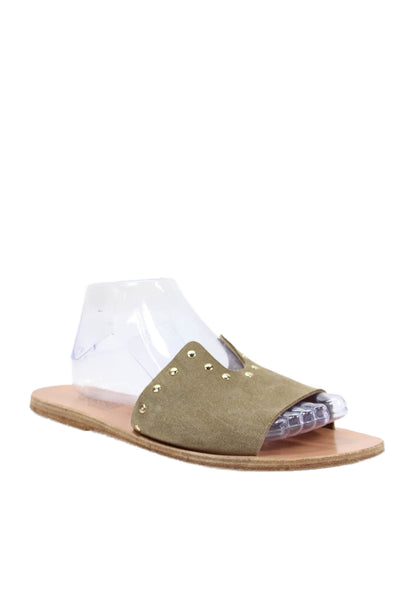 Ancient Greek Sandals Womens Single Strap Studded Slide Sandals Brown Suede 11