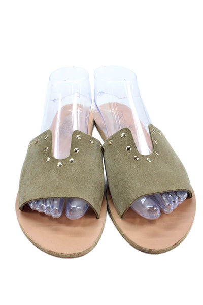 Ancient Greek Sandals Womens Single Strap Studded Slide Sandals Brown Suede 11