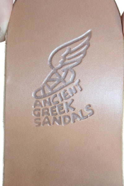 Ancient Greek Sandals Womens Single Strap Studded Slide Sandals Brown Suede 11