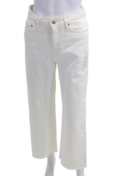 Zara Womens Cropped Wide-Leg Jeans White High-Rise 90s Size 2