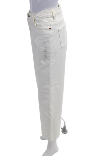 Zara Womens Cropped Wide-Leg Jeans White High-Rise 90s Size 2