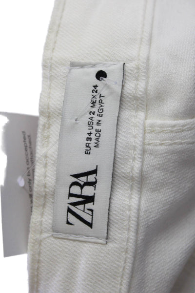 Zara Womens Cropped Wide-Leg Jeans White High-Rise 90s Size 2