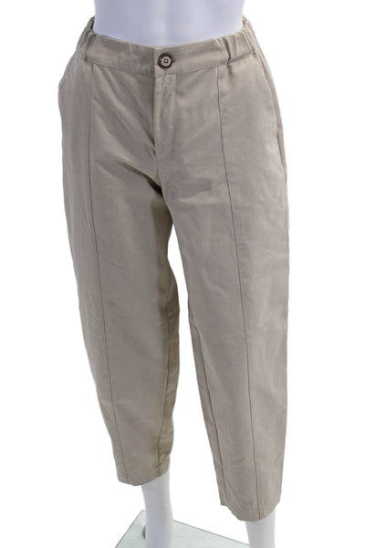 Zara Women Beige Cropped Chino Pants Button Size 2
