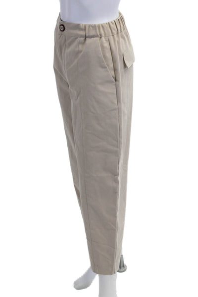 Zara Women Beige Cropped Chino Pants Button Size 2