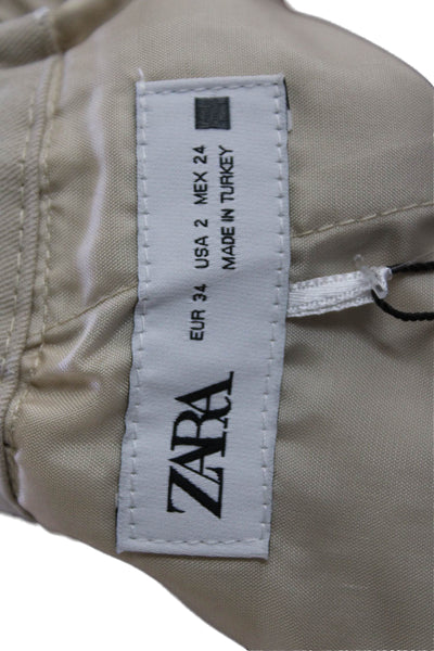 Zara Women Beige Cropped Chino Pants Button Size 2