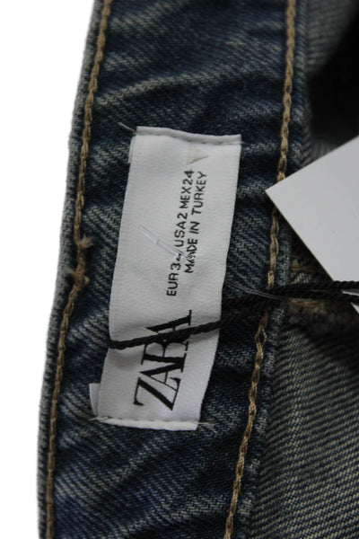 Zara Women Mom Tapered High Rise Dark Blue 100% Cotton Jeans Size 2