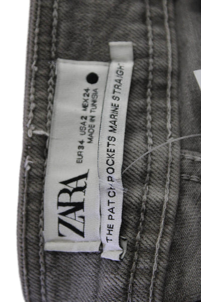 Zara Women Cropped High Rise Gray Jeans Cotton Blend Inseam 28 Size 2