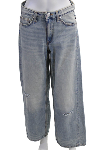 Zara Women Light Blue Boyfriend Wide Leg Jeans High Rise Size 2