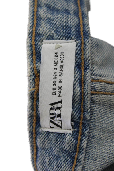 Zara Women Light Blue Boyfriend Wide Leg Jeans High Rise Size 2