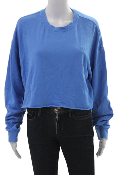 WSLY Women Pullover Sweatshirts Blue Crew Neck Long Sleeve Solid Size S