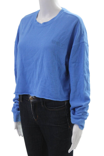 WSLY Women Pullover Sweatshirts Blue Crew Neck Long Sleeve Solid Size S
