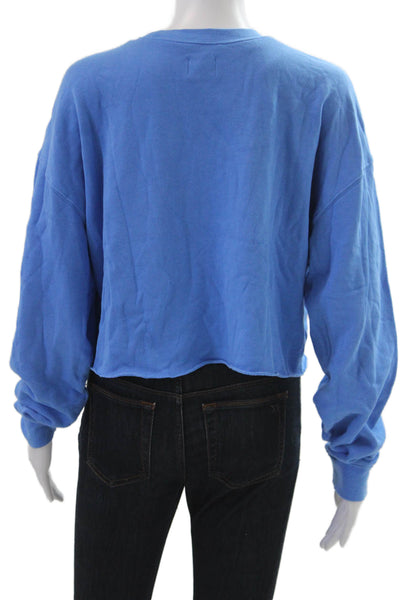 WSLY Women Pullover Sweatshirts Blue Crew Neck Long Sleeve Solid Size S