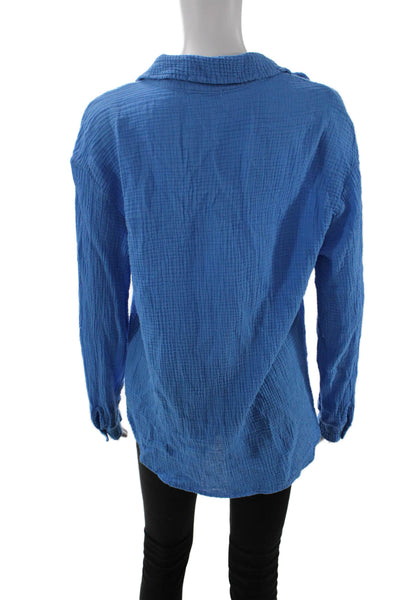 Sundry Women Basic Collared Button-Up Blue Cotton Long Sleeve Blouse Size S
