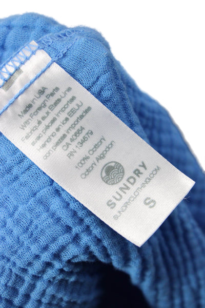 Sundry Women Basic Collared Button-Up Blue Cotton Long Sleeve Blouse Size S