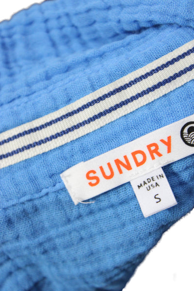 Sundry Women Basic Collared Button-Up Blue Cotton Long Sleeve Blouse Size S