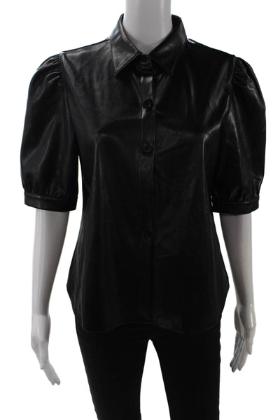 BB Dakota Women Biker Collared Button-Up Blouse Black Size M