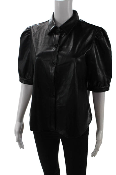 BB Dakota Women Biker Collared Button-Up Blouse Black Size M