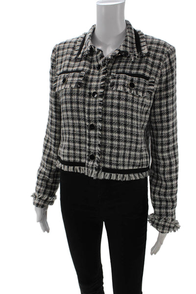 Central Park West, Womens Black Checked Collared Button Jacket Size M