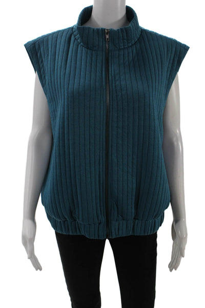 THML Womens Quilted Sleeveless Mock Neck Vest Blue Size L