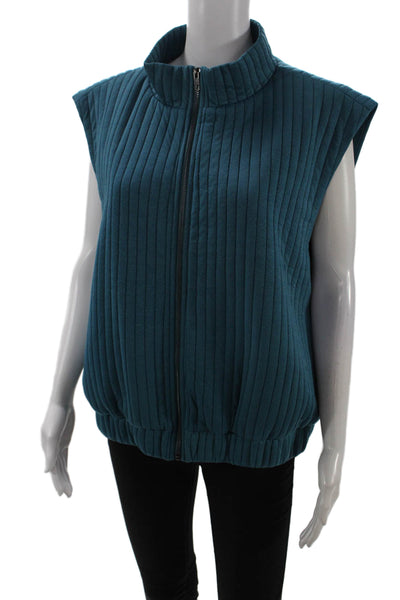 THML Womens Quilted Sleeveless Mock Neck Vest Blue Size L