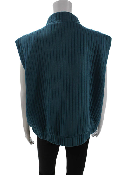 THML Womens Quilted Sleeveless Mock Neck Vest Blue Size L