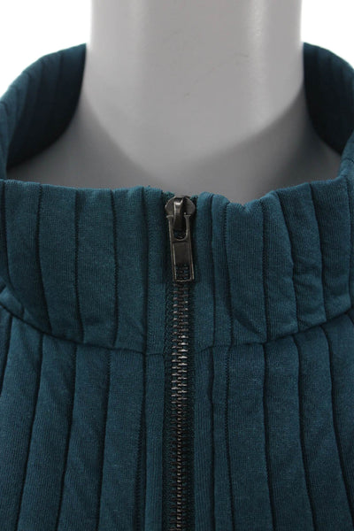 THML Womens Quilted Sleeveless Mock Neck Vest Blue Size L
