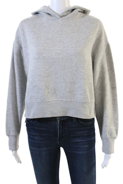 Zara Basic Women Pullover Hoodie Gray Cotton Blend Long Sleeve Solid Size S