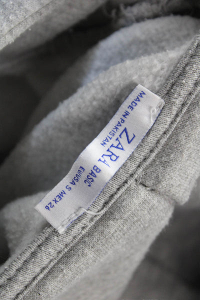 Zara Basic Women Pullover Hoodie Gray Cotton Blend Long Sleeve Solid Size S