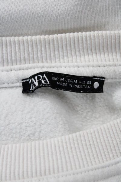 Zara Unisex Pullover Sweatshirt White Crew Neck Long Sleeve Size M