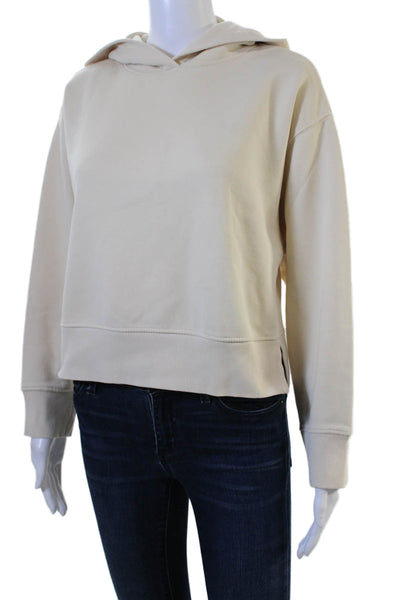 Zara Women Pullover Hoodies Beige Cotton Elastane Long Sleeve Size S
